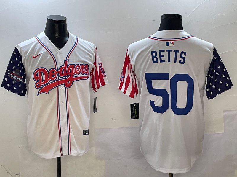 Men Los Angeles Dodgers #50 Betts White a generation of national flags Joint name 2025 Nike MLB Jersey style 8->los angeles dodgers->MLB Jersey